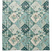 Teal Patchwork-Quilt Rustikale Blumen Retro  Duschvorhang (Vorderseite)