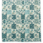 Teal Patchwork-Quilt Rustikale Blumen Retro Duschvorhang (Vorderseite)