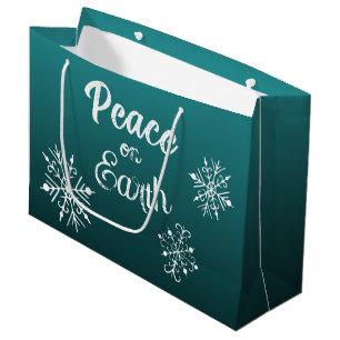 Teal Peace on Earth Weihnachtsgeschenktasche Große Geschenktüte