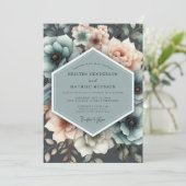 Teal & Peach Painterly Bloom Wedding Einladung (Stehend Vorderseite)