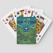 Teal Peacock Monogram Playing Cards Spielkarten (Rückseite)