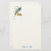 Teal Peacock Wedding with Gold Wedding Bands Briefpapier (Vorne/Hinten)