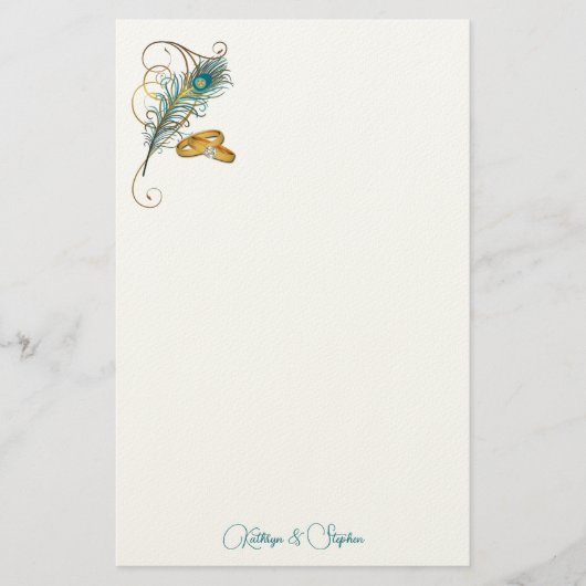 Teal Peacock Wedding with Gold Wedding Bands Briefpapier (Vorderseite)