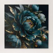 Teal Peony Gold Luxe Botanical Bloom Puzzle (Horizontal)