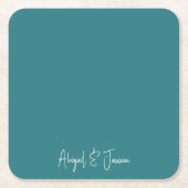 Teal Personalized Names Wedding  Rechteckiger Pappuntersetzer (Vorderseite)