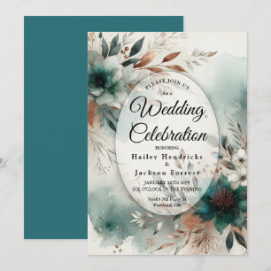 Teal Petals in Bronze Bloom Hochzeit Einladung