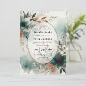 Teal Petals in Bronze Bloom Hochzeit Einladung (Stehend Vorderseite)