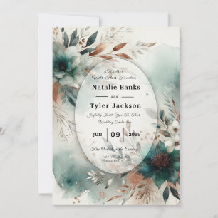 Teal Petals in Bronze Bloom Hochzeit Einladung