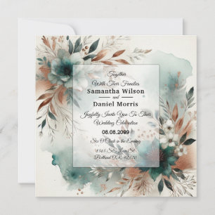 Teal Petals in Bronze Bloom Hochzeit Einladung