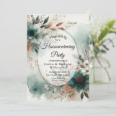 Teal Petals in Bronze Bloom Housewarming Party Einladung (Stehend Vorderseite)