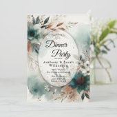 Teal Petals in Bronze Bloom Restaurant Dinner Einladung (Stehend Vorderseite)