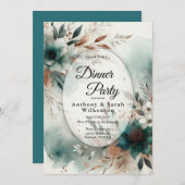 Teal Petals in Bronze Bloom Restaurant Dinner Einladung (Vorne/Hinten)