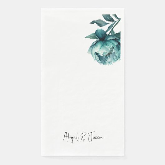 Teal-Pfingstrose Personalisierte Namen Hochzeit  Serviette (Vorderseite)