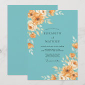 Teal-Pfirsich-Blumen-Hochzeit Einladung (Vorne/Hinten)
