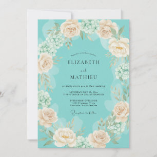 Teal Pfirsichblüten-Romantik-Hochzeit Einladung