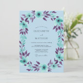 Teal-Pflaume-Blatt-Hochzeit Einladung (Stehend Vorderseite)