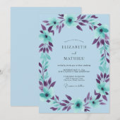 Teal-Pflaume-Blatt-Hochzeit Einladung (Vorne/Hinten)
