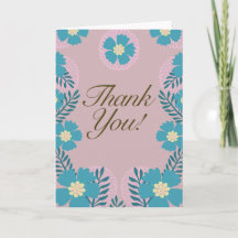 Teal Pink Blumen Dankeskarten