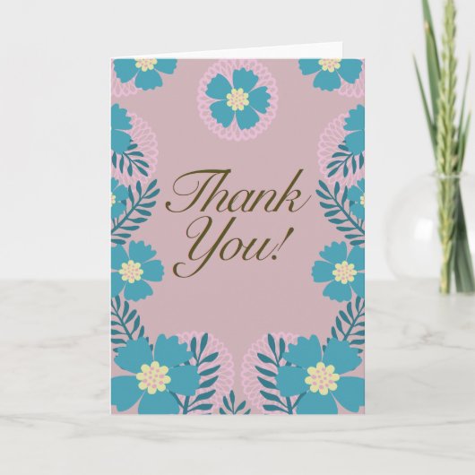 Teal Pink Blumen Dankeskarten Karte (Vorderseite)