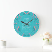 Teal & Pink Floral Jane Austen Pride and Prejudice Große Wanduhr (Zuhause)