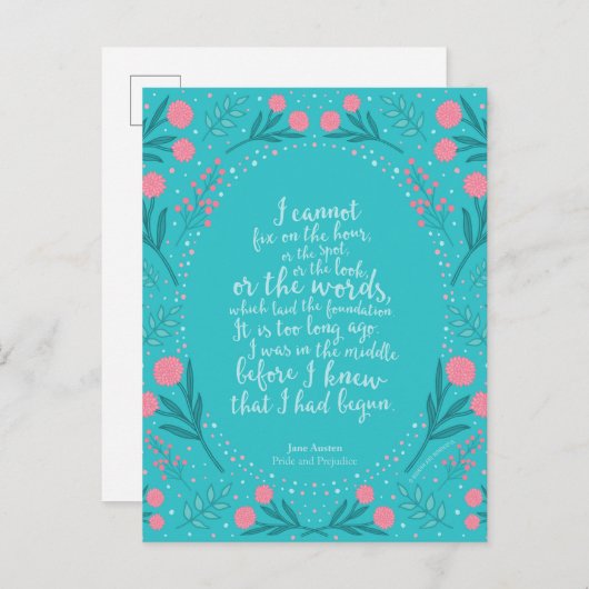 Teal & Pink Floral Jane Austen Pride and Prejudice Postkarte (Vorne/Hinten)