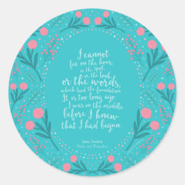 Teal & Pink Floral Jane Austen Pride and Prejudice Runder Aufkleber