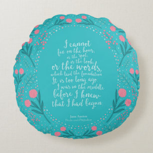 Teal & Pink Floral Jane Austen Pride and Prejudice Rundes Kissen