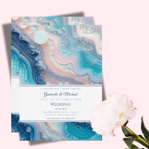 Teal Pink Marmor Achat Sommerhochzeit Einladung