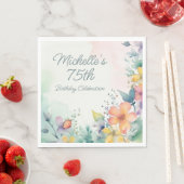 Teal Pink Yellow Pastel Floral 75th Birthday Serviette (Beispiel)