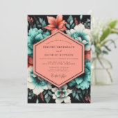 Teal Poetic Bloom Wedding Einladung (Stehend Vorderseite)