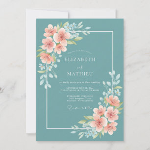 Teal Poetische Blütenhochzeit Einladung