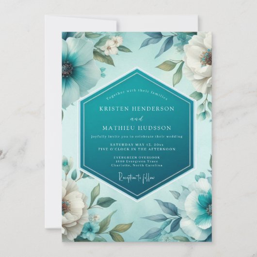 Teal Polished Spring Wedding Einladung (Vorderseite)
