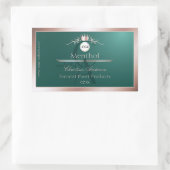 Teal Product Label Rose Gold Frame Logo Monogram Rechteckiger Aufkleber (Tasche)