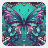 Teal & Purple Butterfly Quadratischer Aufkleber (Vorderseite)