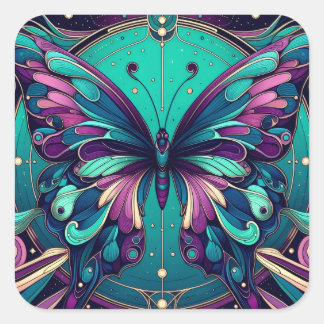 Teal & Purple Butterfly Quadratischer Aufkleber