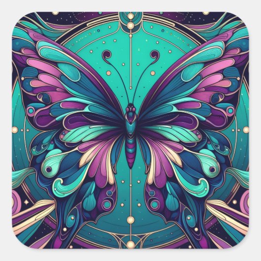 Teal & Purple Butterfly Quadratischer Aufkleber (Vorderseite)
