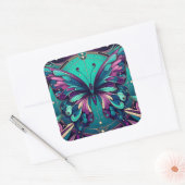 Teal & Purple Butterfly Quadratischer Aufkleber (Umschlag)