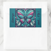Teal & Purple Butterfly Square Rechteckiger Aufkleber (Tasche)