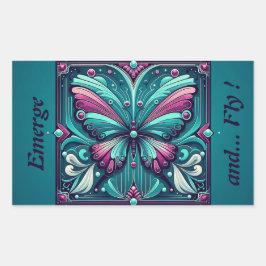 Teal & Purple Butterfly Square Rechteckiger Aufkleber