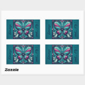 Teal & Purple Butterfly Square Rechteckiger Aufkleber (Blatt)