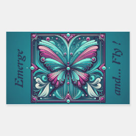 Teal & Purple Butterfly Square Rechteckiger Aufkleber