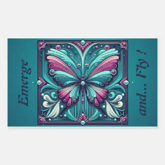 Teal & Purple Butterfly Square Rechteckiger Aufkleber