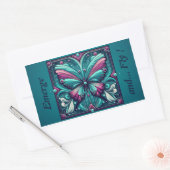 Teal & Purple Butterfly Square Rechteckiger Aufkleber (Umschlag)