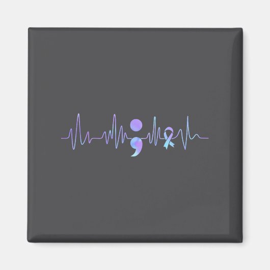 Teal Purple Heartbeat Semicolon Suicide Prevention Magnet (Vorne)