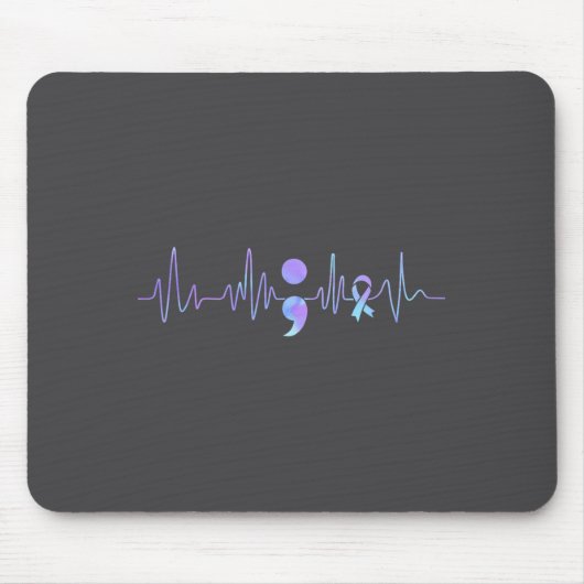 Teal Purple Heartbeat Semicolon Suicide Prevention Mousepad (Vorne)