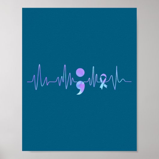 Teal Purple Heartbeat Semicolon Suicide Prevention Poster (Vorne)