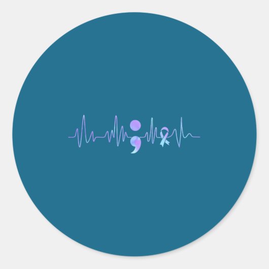 Teal Purple Heartbeat Semicolon Suicide Prevention Runder Aufkleber (Vorderseite)