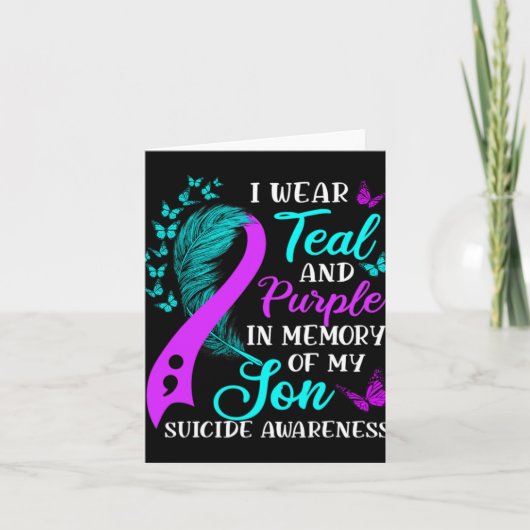 Teal Purple In Memory Of My Son Suicide Awareness Karte (Vorderseite)