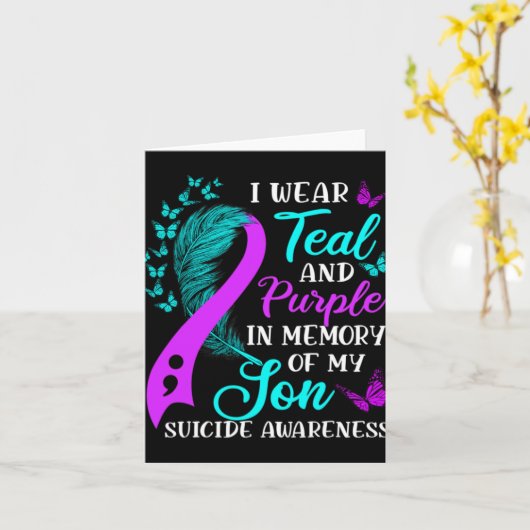 Teal Purple In Memory Of My Son Suicide Awareness  Karte (Gelbe Blume)