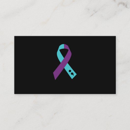 Teal Purple Ribbon Semicolon Suicide Prevention Visitenkarte (Vorderseite)